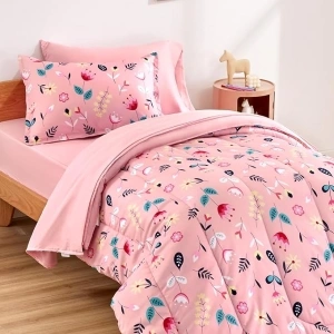 SLEEP ZONE Kids Bedding Twin Comforter Set - Cute Printed for Boys, Girls, Teens, Super Soft, Fade Resistant (Pink Flower, Twin)