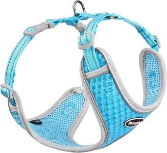 ThinkPet Reflective Breathable Soft Air Mesh No Pull Puppy Choke Free Over Head Vest Harness for Puppy Small Medium Dogs and Cats Light Blue Small