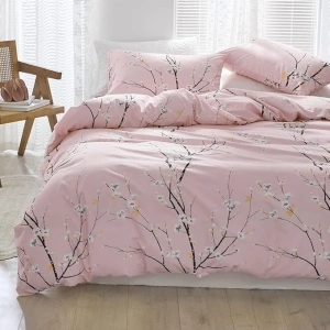 RYNGHIPY Comforter Set Queen Size Pink Floral Bedding Set for Kids Teens Girls Shabby Branches Cherry Blossom Pattern Comforter Bedding Sets Reversible Design