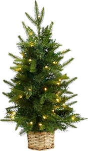 Nearly Natural 2ft. Artificial Christmas Tree with 35 Clear LED Lights in Decorative Basket