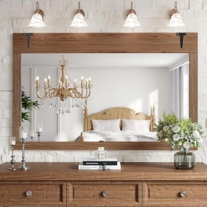 Farmhouse Bathroom Mirror 41 x 26 Brown Rustic Mirror for Wall Wood Mirrors Decorative for Over Sink Bedroom Living Room Entryway