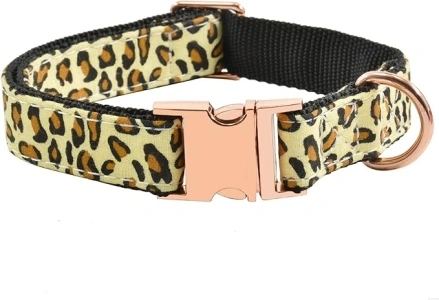 Metal Buckle Dog Collar, Durable Adjustable Dog Collar Soft for Small Medium Large Dogs (M(13-18in), Yellow Leopard)