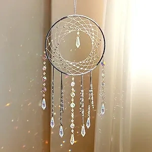 Artilady Dream Catchers with Crystals - Large Grey Boho Moon Dream Catcher Wall Decor House Decorations for Home Girls Kids Baby Bedroom Room Decor Christmas Birthday Teen Girl Boys Gifts