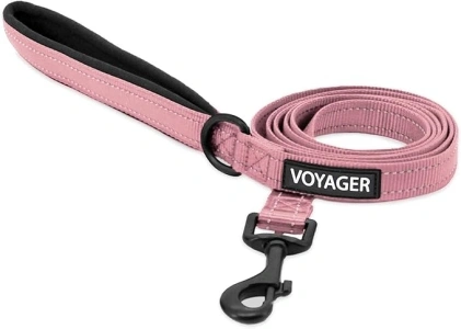 Voyager Reflective Dog Leash with Neoprene Handle, 5ft Long, Supports Small, Medium, and Large Breed Puppies, Cute and Heavy Duty for Walking, Running, and Training - Pink (Leash), M