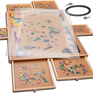 PLAYVIBE Rotating Jigsaw Puzzle Board with Drawers 1500 Piece – Puzzle Table with Cover, 6 Drawers, 27