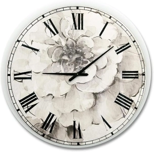 DesignQ 'Grey Peonies' Traditional Wall Clock for Home Bedroom Bathroom Office Living Room Decoration