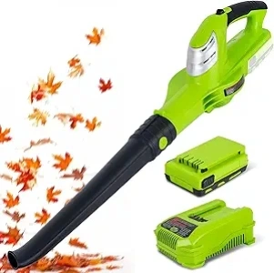 HARDELL Leaf Blower, 18V Small Leaf Blower Cordless with 2.0Ah Battery & Fast Charger, Lightweight Electric Leaf Blower for Lawn Care, Patio, Blowing Leaves, Green