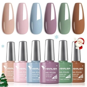 VENALISA Gel Polish Set- 6 Colors Popular Nude Pink Blue Green Brown Purple Gel Polish Kit, DIY at Home Salon Christmas New Year's Gifts for Girls