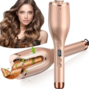 Automatic Curling Iron, 4 Temperatures & 8 Timers Hair Curler with LED Display, 15s Rapid Heating, 1 inch Barrel, Anti Tangle Rotating Curling Wand for All Hair Types