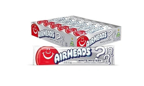 Airheads Candy, White Mystery Flavor, Individually Wrapped Full Size Bars, Taffy, Non Melting, Party, Pack of 36 Bars