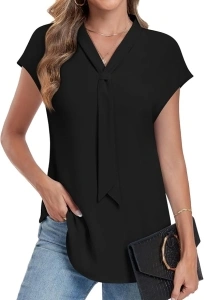 Anymiss Women's Summer Dressy Casual Chiffon Work Blouses Short Sleeve Tunic Tops Spring Shirts