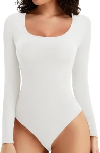 Bodysuit Shirts for Women, Women's Long Sleeve Bodysuit Tops Stretchy Basic Bodysuit