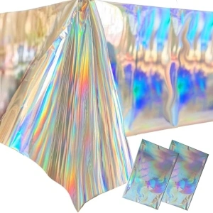 Table Cloth Rectangle Table - Plastic Iridescent Tablecloth Holographic Table Cover for Indoor Outdoor Birthday Party Graduation Decorations Disposable 54“ X 72