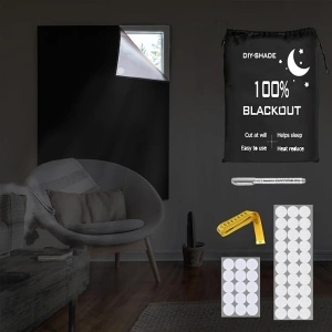 Portable Blackout Curtains, Blackout Shades with 30 Pairs of Hook & Loop and 15 Pieces of Invisible Adhesive,100% Blackout Material Blackout Blinds for Baby Nursery, Bedroom or Travel Use(79