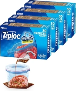 Ziploc Quart Food Storage Freezer Bags, Grip 'n Seal Technology for Easier Grip, Open, and Close, 30 Count, Pack of 4 (120 Total Bags)