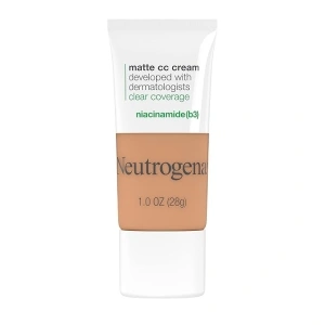 Neutrogena Clear Coverage Flawless Matte CC Cream, Full-Coverage Color Correcting Cream Face Makeup with Niacinamide (b3), Hypoallergenic, Oil Free & -Fragrance Free, Wheat, 1 oz