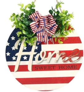 Patriotic Wreaths for Front Door,(12 Inches) 4th of July Wreath Decoration(Wooden) Memorial Day Wreath,Red White Blue Wreath