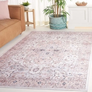 SAFAVIEH Arizona Collection Square Rug - 6' Square, Peach & Beige, Traditional Design, Washable & Slip Resistant, Ideal for High Traffic Areas in Bedroom, Dining Room & Kitchen (ARZ520U-6SQ)