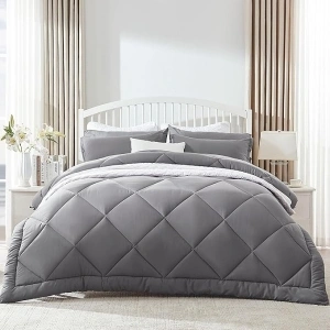 SLEEP ZONE King Size Comforter Duvet Insert, Down Alternative Reversible Comforter, Lightweight, Soft and Breathable Bedding All Season, Diamond Quilting Grey