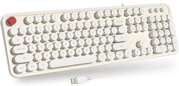 USB Wired Computer Keyboard - Retro Typewriter Keyboard - Full Size Keyboard with Number Pad for PC Laptop Desktop Windows (Creamy White)