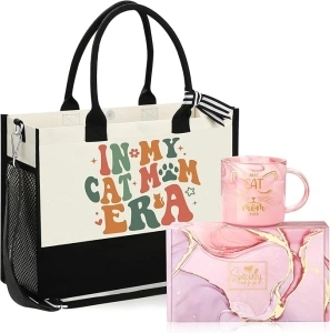 Mother's Day Unique Gift for Mom Birthday Gifts for Cat Mom Tote Bag for Mama Cat Lovers Mom Gifts from Daughter Son Best Cat Mom Gift Pink Coffee Mug