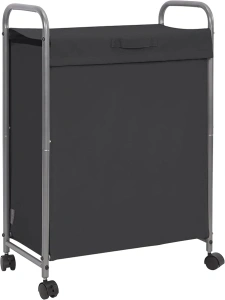 STORAGE MANIAC 85 L Laundry Hamper with Lid, Slim Laundry Sorter with Wheels, Narrow Laundry Basket Sorter, 2 Loads Dirty Clothes Hamper, Laundry Organizer, Laundry Cart with Wheels and Lid, Black