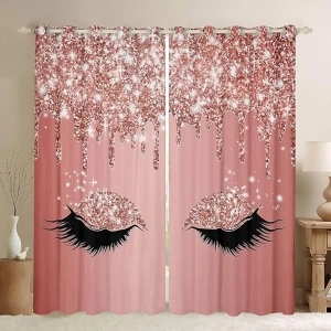 Feelyou Eyelash Curtain Luxury Bling Darkening Window Dreapes for Bedroom Girly Priness Pink Blackout Curtains(30%-50%) Bling Shiny Window Treatments Fairy Dreamy Decor (2 Panels 42 x 84 Inch)