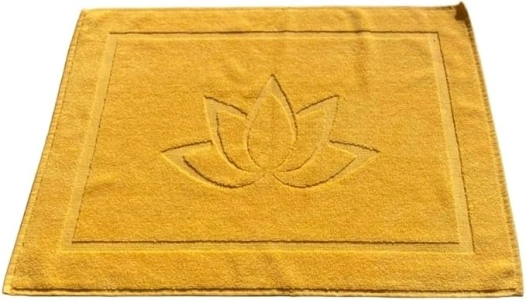 Secret Sea Collection, Lotus Flower Patterned Bath Mat Towel, Foot Towel After Shower, Yoga Towel, 100% Cotton,Thick and Absorbent, Washable, Reversible (20'' x 30'') (Amber)