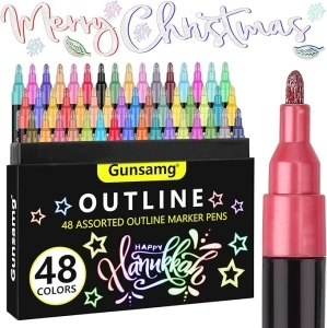 Gunsamg 48 Outline Markers for Teen Girl Gifts Trendy Stuff, Glitter Markers Metallic Markers for Doodle Writing,Crafts for girls 8-12