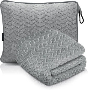 Camping Blanket Packable Soft Travel Blanket Pillow, Airplane Fleece, Luxurious Compact Design for Plane, Car, Camping, Flight Essentials & Travel Accessories in Elegant Grey Big Size 40x63