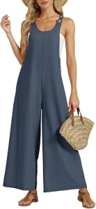 Tanou Women's Casual Jumpsuit Wide Leg Button Adjustable Summer Overall Loose Baggy Sleeveless Rompers 2024
