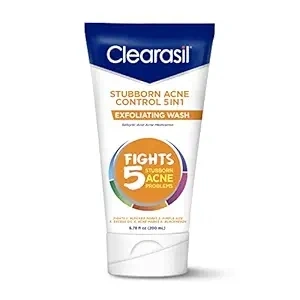 Clearasil Stubborn Acne Control 5in1 Exfoliating Wash, Maximum Strenght with 2% Salicylic Acid Acne Treatment Medicine, Daily Acne Facial Cleanser 6.78 fl oz