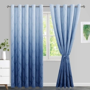 JIUZHEN Ombre Blackout Curtains 84 Inch Long–Damask Patterned Thermal Insulated Noise Reducing Grommet Curtains for Bedroom Living Room, 60 x 84 Inches, Set of 2 Panels with Tiebacks, Navy Blue