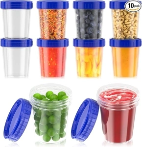 [10 Pack] 4oz Salad Dressing Container to Go - Small Containers with Lids Leakproof Condiment Containers with Screw Lids Reusable Stackable Plastic Dip Sauce Containers