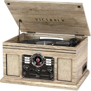 Victrola Nostalgic 6-in-1 Bluetooth Record Player & Multimedia Center with Built-in Speakers - 3-Speed Turntable, CD & Cassette Player, AM/FM Radio | Wireless Music Streaming | Farmhouse Oatmeal