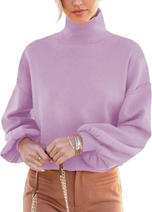 Womens Sweaters Long Sleeve Turtleneck Casual Loose Knitted Pullover Sweatshirt Tops