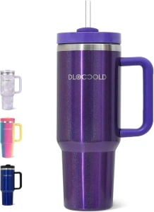 DLOCCOLD 40 oz Stainless Steel Tumbler with Handle, Insulated Tumbler With Lid & Straw, Travel Mug Cup Holder Friendly, Reusable Large Tumbler for Water, Iced Tea or Coffee, Gift for Men Women