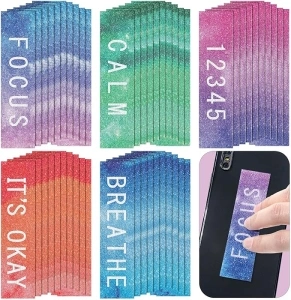 Crtiin 50 Pieces Calm Sticker Anxiety Sensory Strip Textured Tactile Rough Sensory Sticker Adhesive Tactile Fidget Tape Anxiety Sensory Strip for Desk Adult Teen Anxiety Relief Toy(Tie Dye)