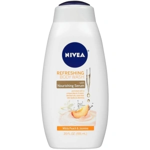 NIVEA Refreshing White Peach and Jasmine Body Wash, Scented Body Wash with Nourishing Serum, Plant-Derived Oils, Essential Skin Lipids and Vitamins, 20 Fl Oz Bottle