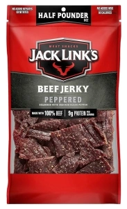Jack Link's Beef Jerky, Peppered, 1/2 Pounder Bag - Flavorful Meat Snack, 9g of Protein and 80 Calories, Made with Premium Beef - 96% Fat Free, No Added MSG** or Nitrates/Nitrites
