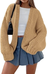 dowerme Women's Oversized Cardigan Casual Long Sleeve Open Front Drop Shoulder Cute Fall Sweaters Chunky Knit Outerwear