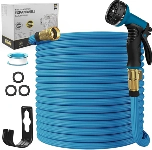 Expandable Garden Hose, New Patented Water Hose 100ft with 10 Function Spray Nozzle, 40 Layers Innovative Nano Rubber Water Hose, No Kink Leakproof Easy to Move & Store (Blue)