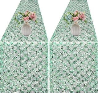 Green Sequin Table Runner, 2 Pack Mint Green Glitter Party Decoration for Wedding Birthday Bridal Baby Shower Sparkly Summer Table Decor 12 