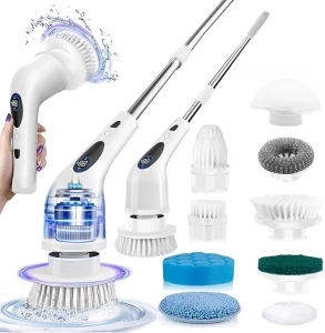 Electric Spin Scrubber,3 Speeds Rotating Scrubber for Cleaning, Cordless Scrub Brush with 9 Replaceable Head,Shower Cleaning Brush with 3 Extension Long Handle,Power Scrub for Bathroom Tub Tile Floor