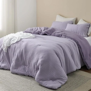 Bedsure Bedding Comforter Sets Queen, Reversible Purple Prewashed Bed Comforter for All Seasons, 3 Pieces Warm Soft Bed Set, 1 Lightweight Comforter (90