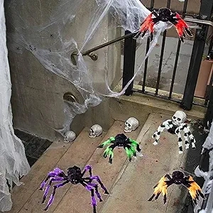 5 Pcs Halloween Decorations Spiders, 3 Size Colorful Gaint Hairy Spider with Red Eyes and Bendable Legs for Indoor, Outdoor, Patio, Yard, Garden, House Decoration(1pcs 30