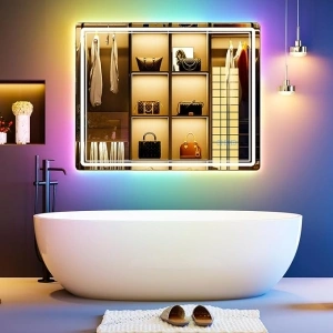 Lvifur 40”x24” LED Bathroom Mirror, Front and RGB Backlit Lighted Vanity Mirror for Bathroom, Anti-Fog Wall Mirror for Bathroom, 3-in-1 Function, Shatterproof