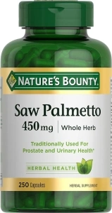 Nature's Bounty Saw Palmetto Support for Prostate and Urinary Health, Herbal Health Supplement, 450mg, 250 Capsules