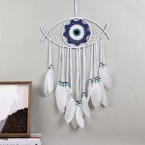 Feather Evil Eye Dream Catcher Natural Handmade Materials Moderate Size, Suitable for Indoor and Outdoor Home Decoration, Feather Dream Catcher Wall Decor（White）