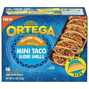 Ortega Mini Taco Slider Shells, Yellow Corn, 4.4 Ounce, 18 Shells